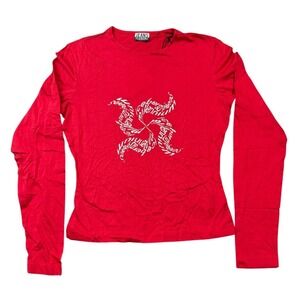 VTG 90's Iceberg Red Long Sleeve Crew Neck Graphic T-Shirt Top Size Medium Italy